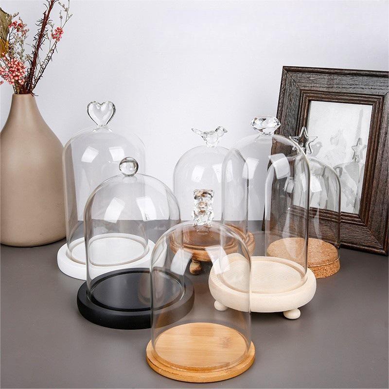 Candle dome cover candle holder with wooden base